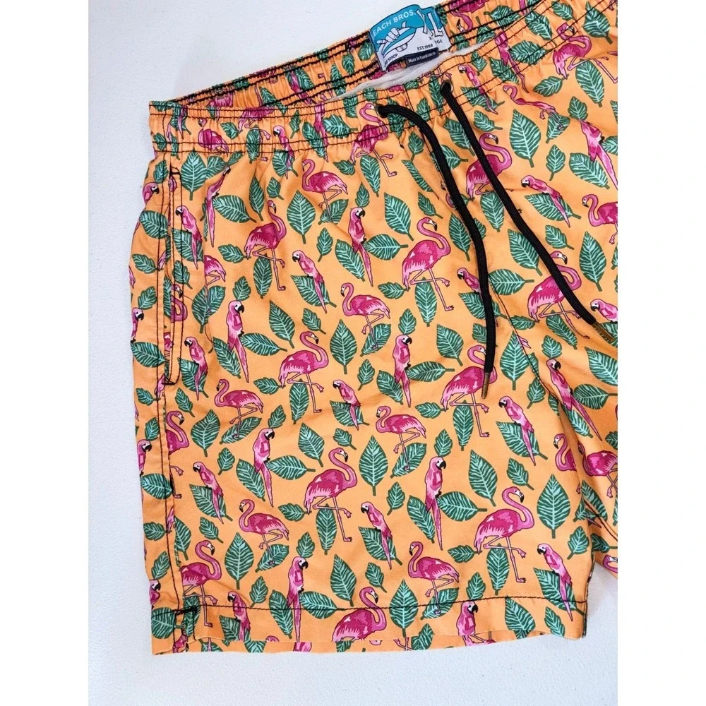 BEACH BROS Mens Swim Trunks Board Shorts Orange‎ Pink Flamingo XL Bright 6 inch
